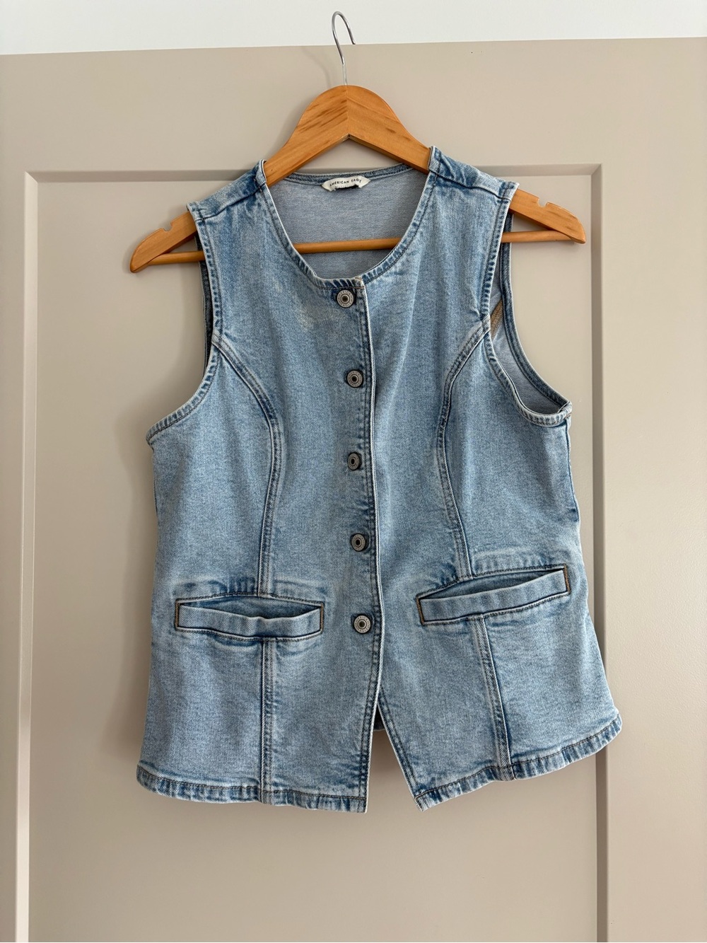 Light Blue Denim Button-Front Sleeveless Vest